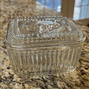 Vintage Depression Era Clear Glass Ribbed Storage Container
